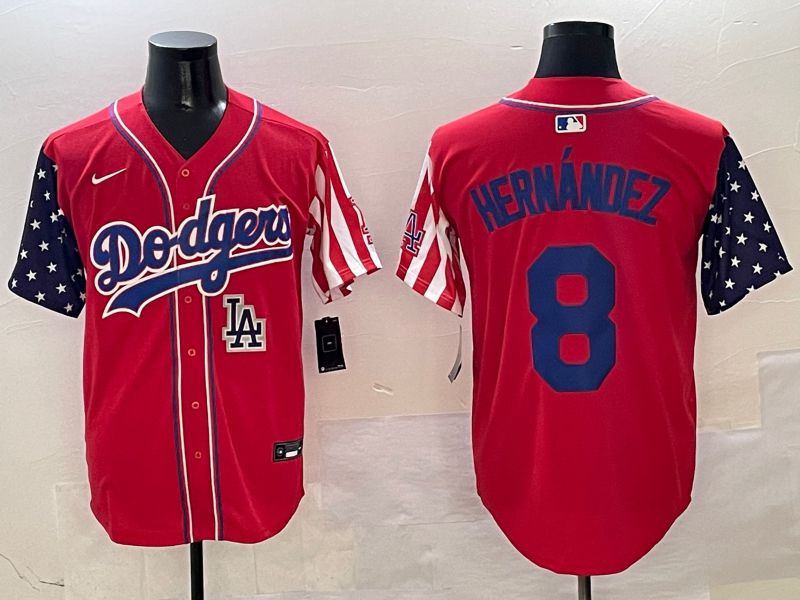 Men Los Angeles Dodgers #8 Hernandez Red a generation of national flags Joint name 2025 Nike MLB Jersey style 11->los angeles dodgers->MLB Jersey